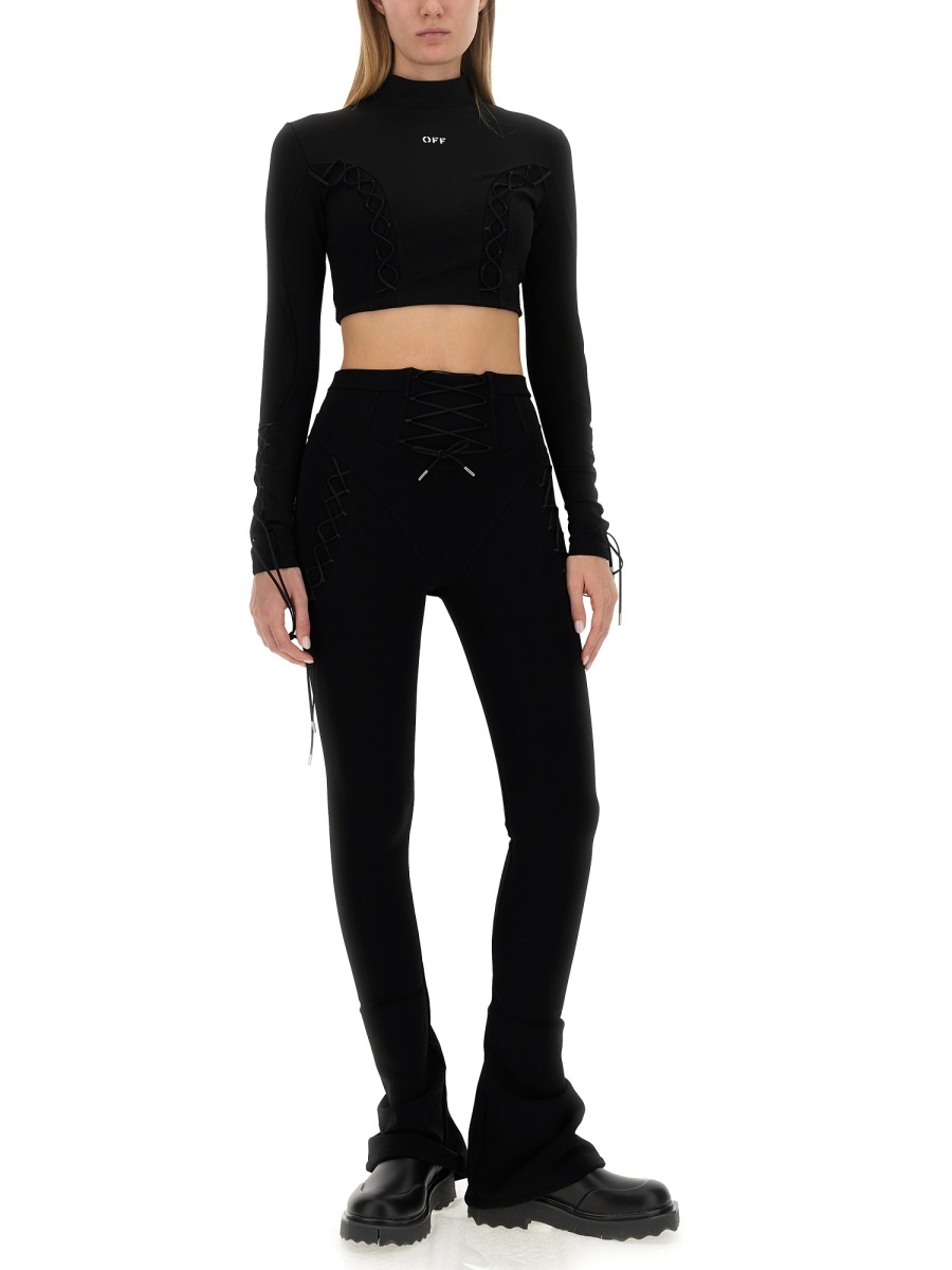 Off-white Laced Up Turtleneck Top In Black