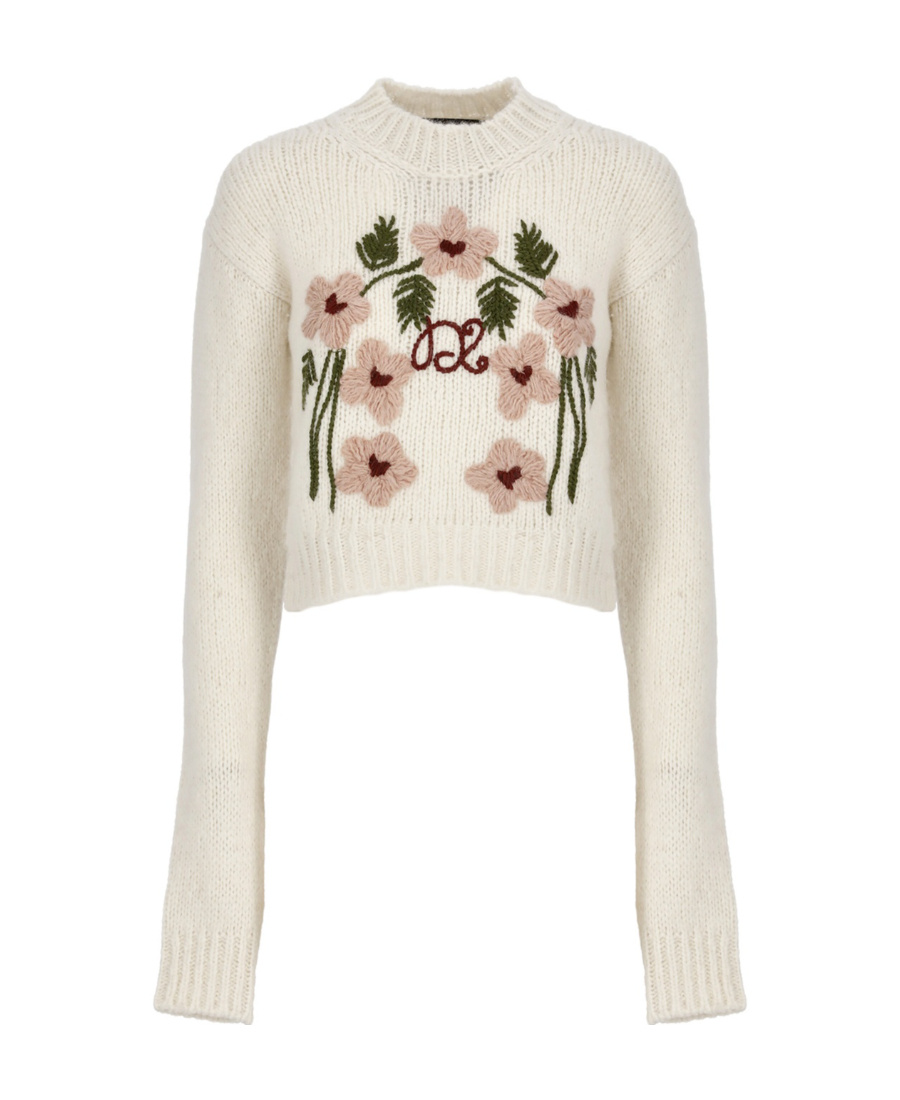 Dsquared2 Floral-embroidered Wool Jumper In White