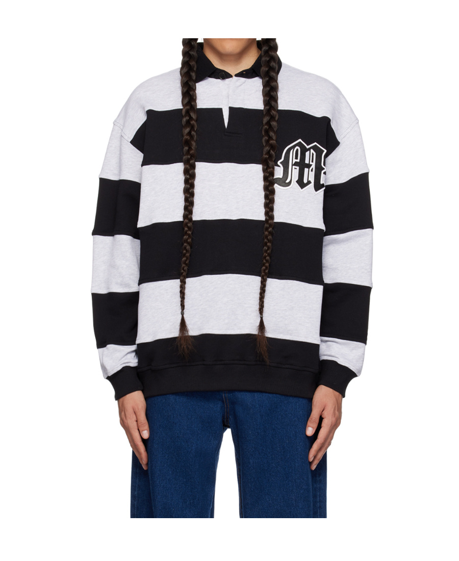 Msgm Gray Striped Long Sleeve Polo In Black