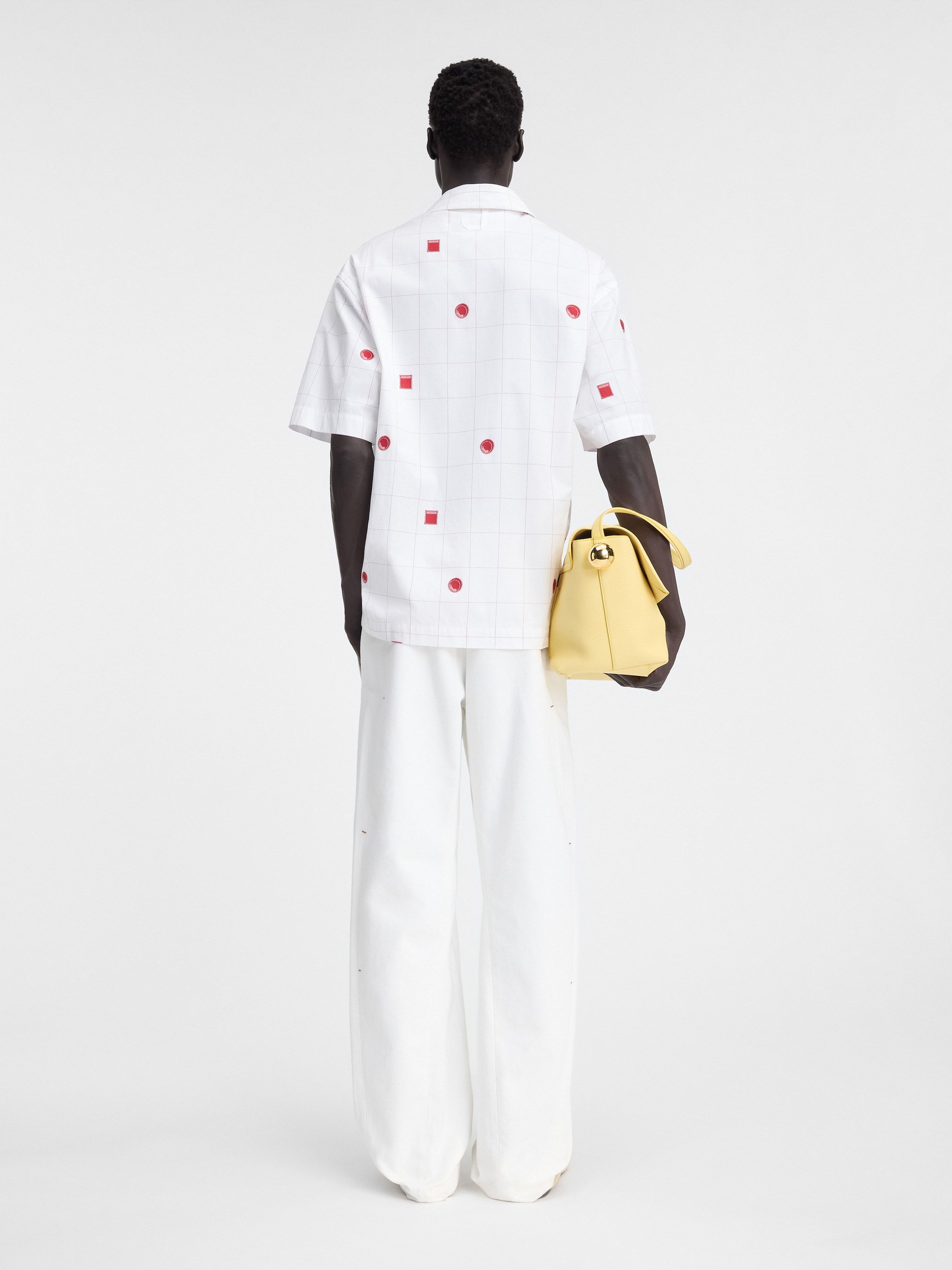 Jacquemus 'la Chemise Jean' White Shirt With Cuban Collar And All-over Logo Motif In White