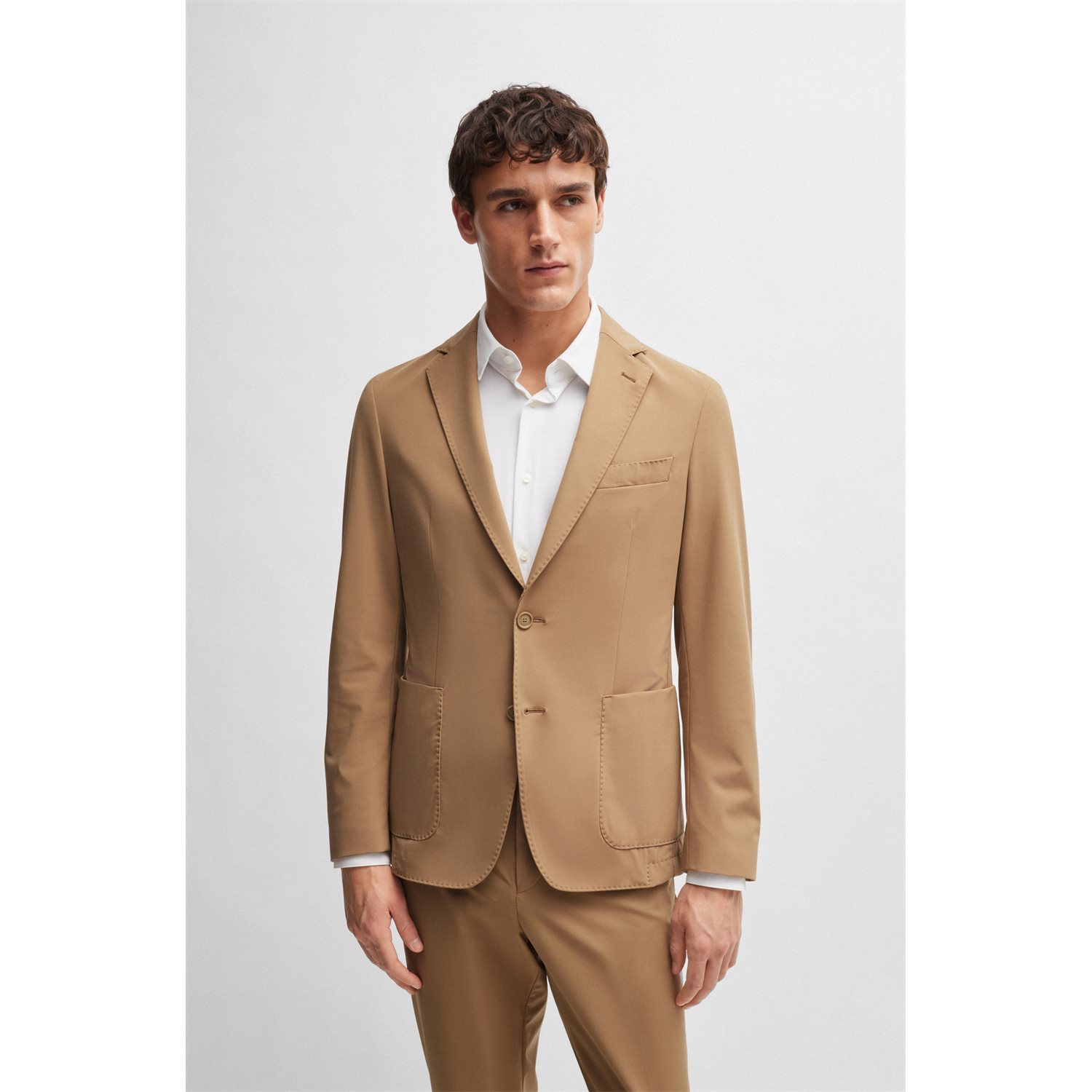 Hugo Boss Slim-fit Jacket In Performance-stretch Jersey In Brown