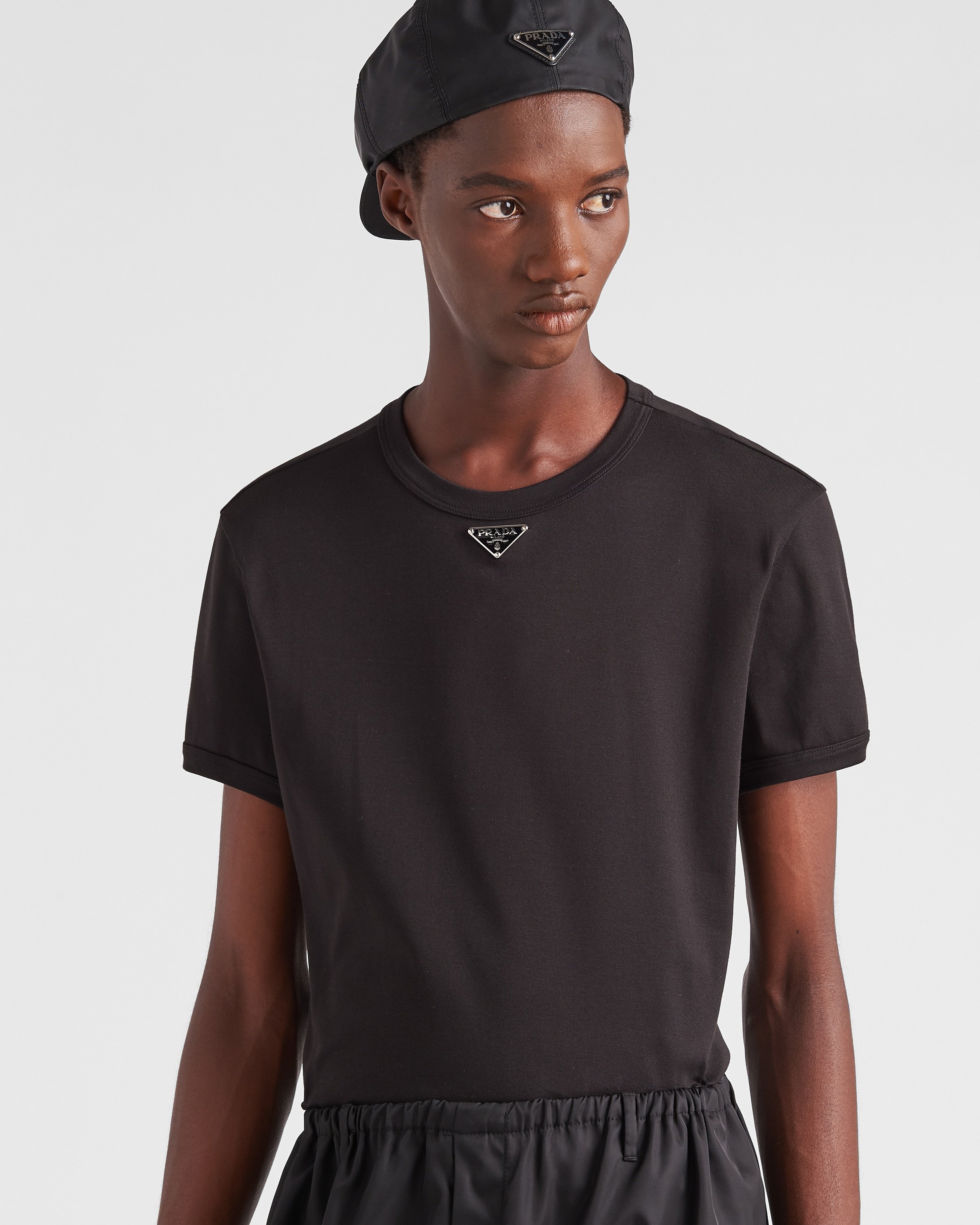 Prada Black Woolen T-shirt In Black