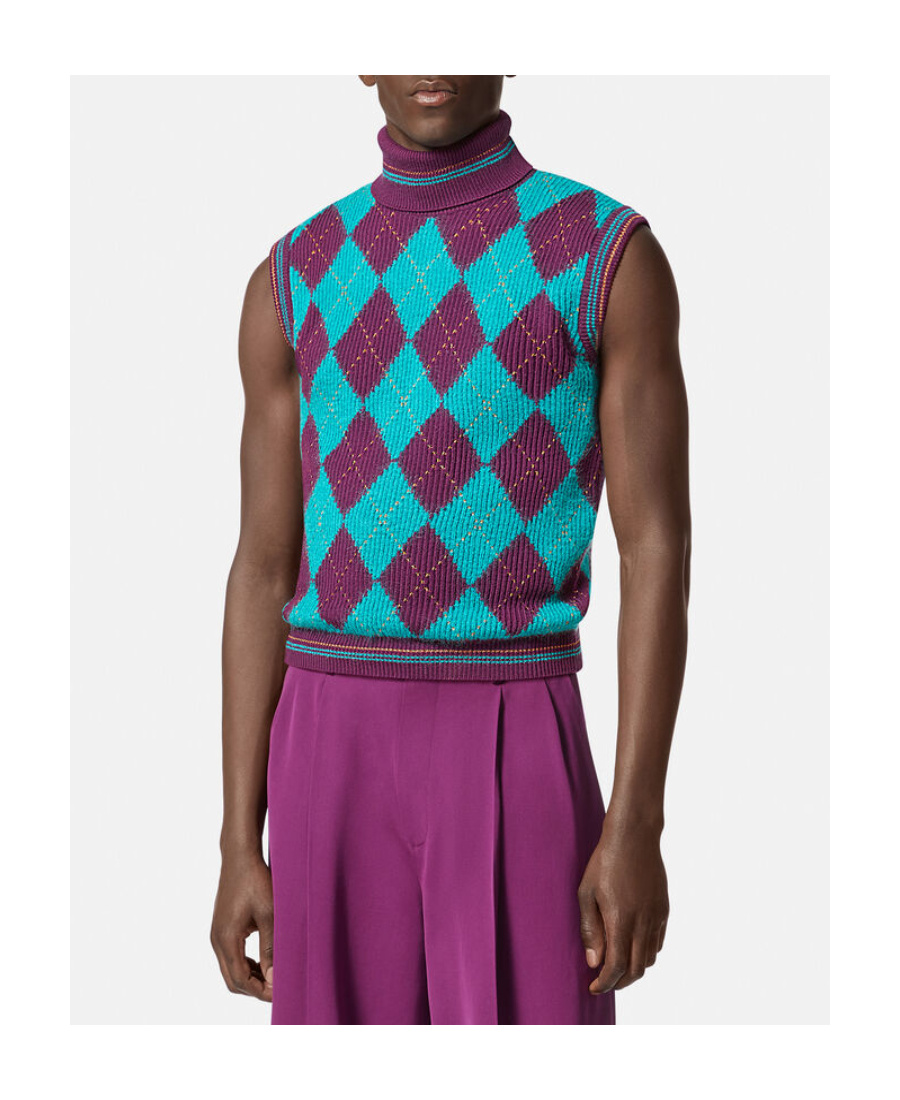 Versace Sleeveless Roll Neck Jumper In Green