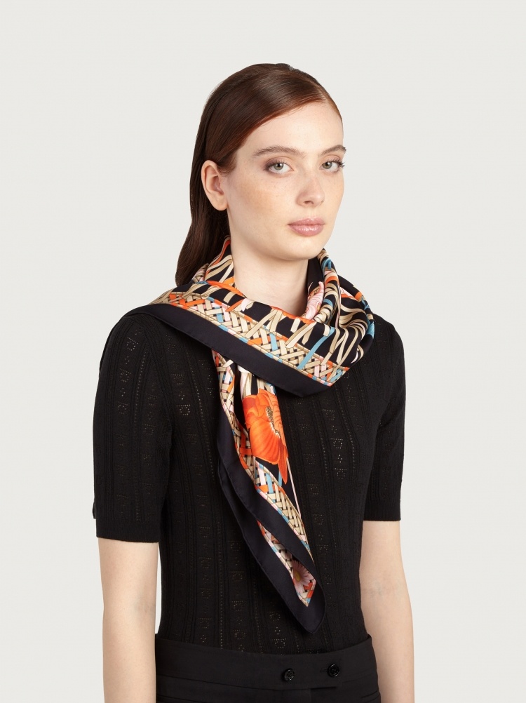 Ferragamo Printed Square Scarf In Nude
