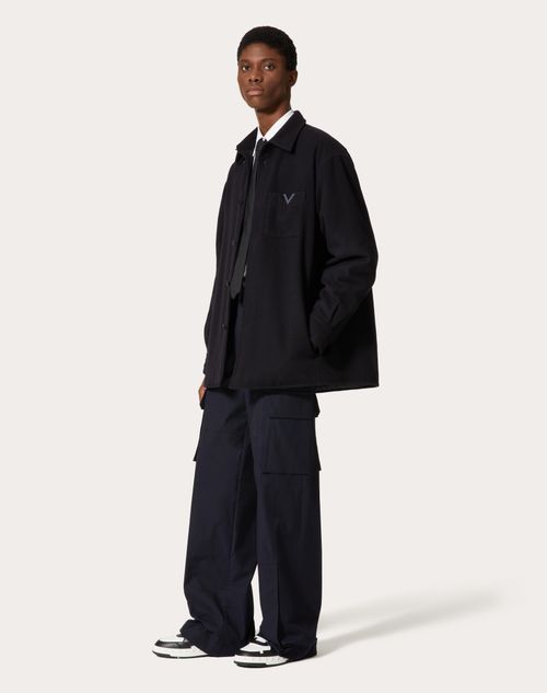 Valentino Rear Yoke Wool Blend Shirt In Black