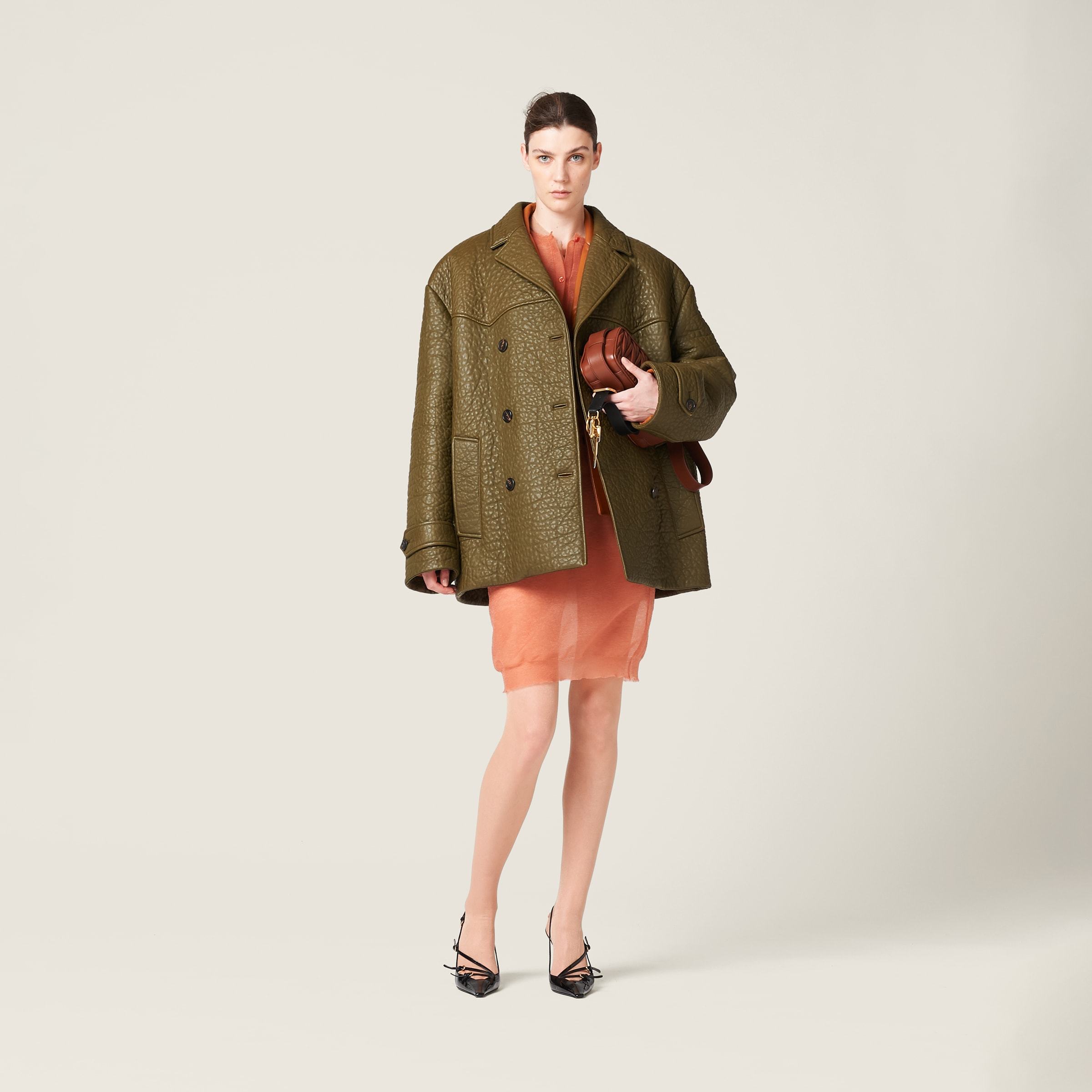 Miu Miu Double-breasted Nappa Leather Jacket In Green