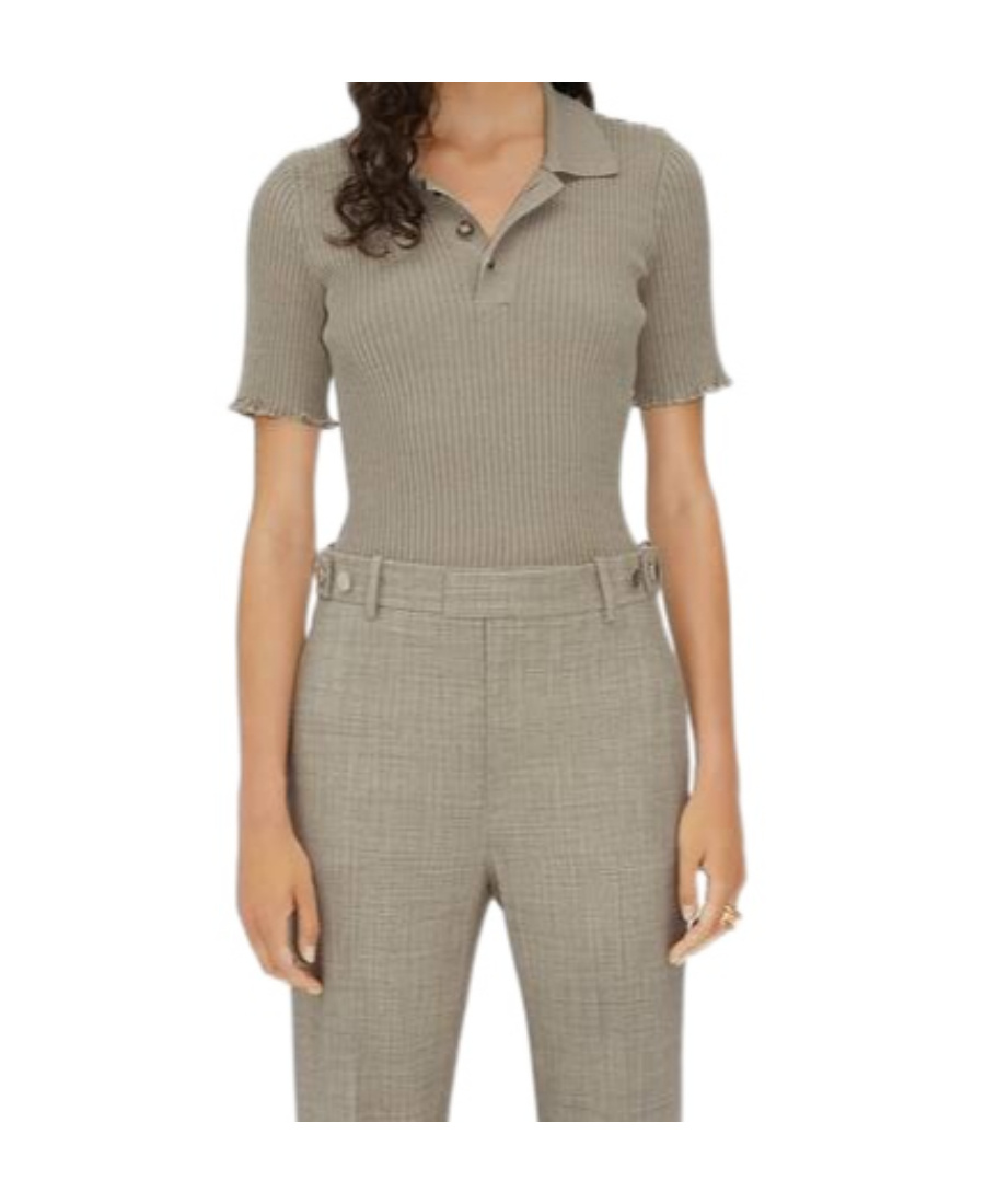 Bottega Veneta Ribbed-knit Melange Polo In Nude