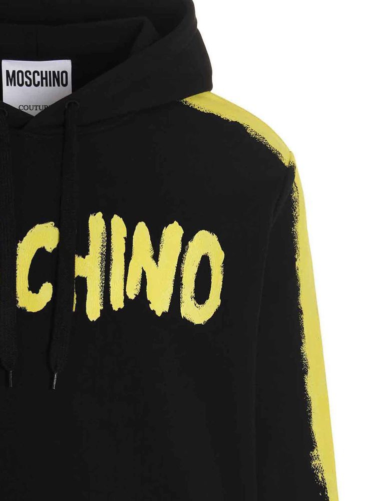 Moschino Logo Print Pullover Hoodie In Black