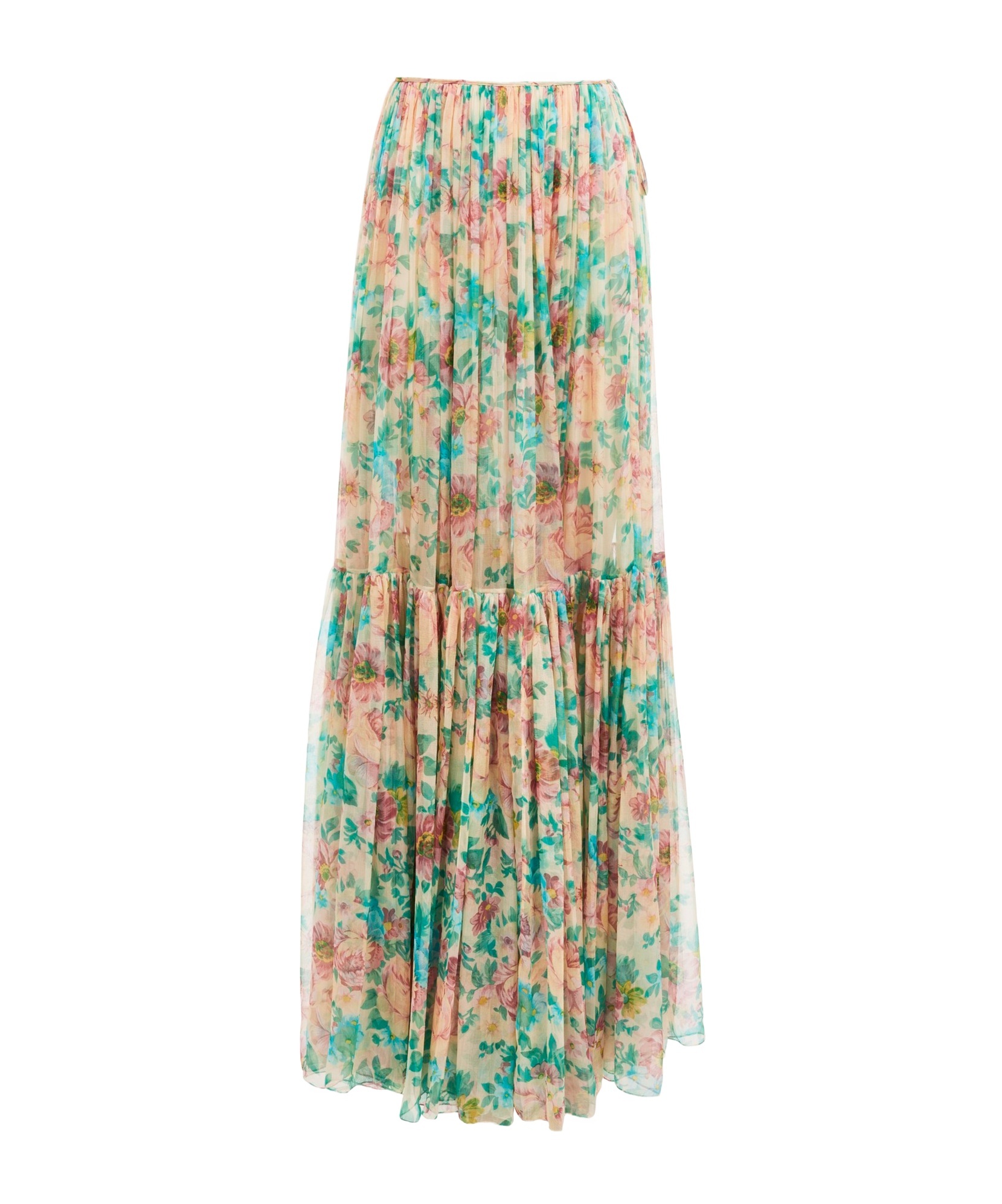 Chloé Pleated Tiered Floral-print Silk-chiffon Maxi Skirt In Multicolor