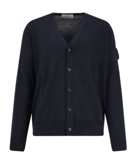 Stone Island Wool Cardigan With Ribbed Profiles And Pockets