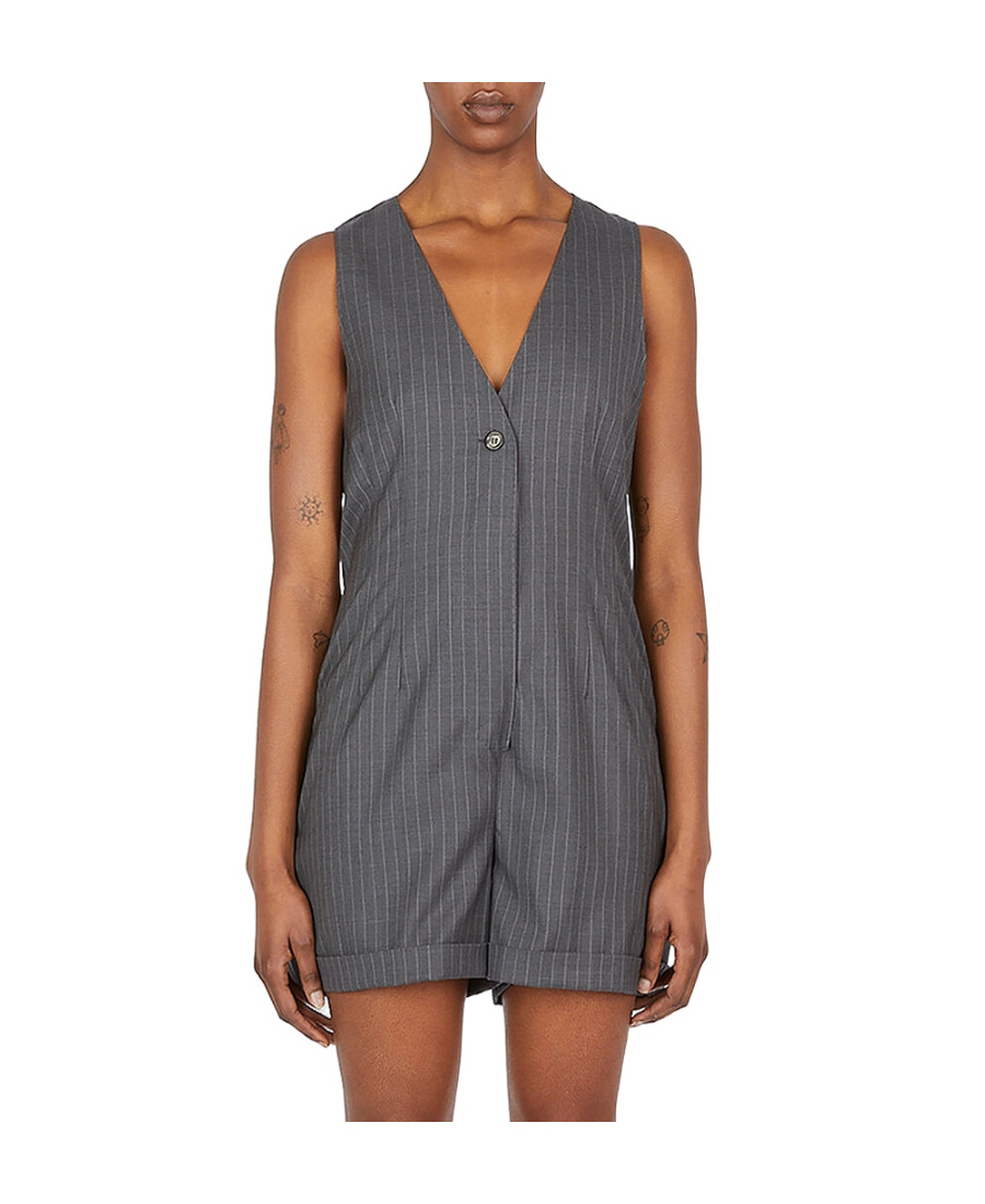 Max Mara Pinstriped Wool Jumpsuit In Black
