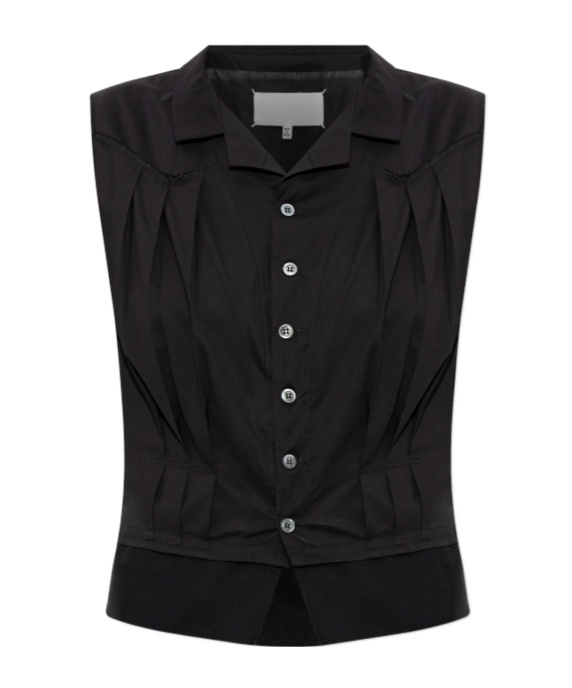 Maison Margiela Pleated Button-up Vest In Black