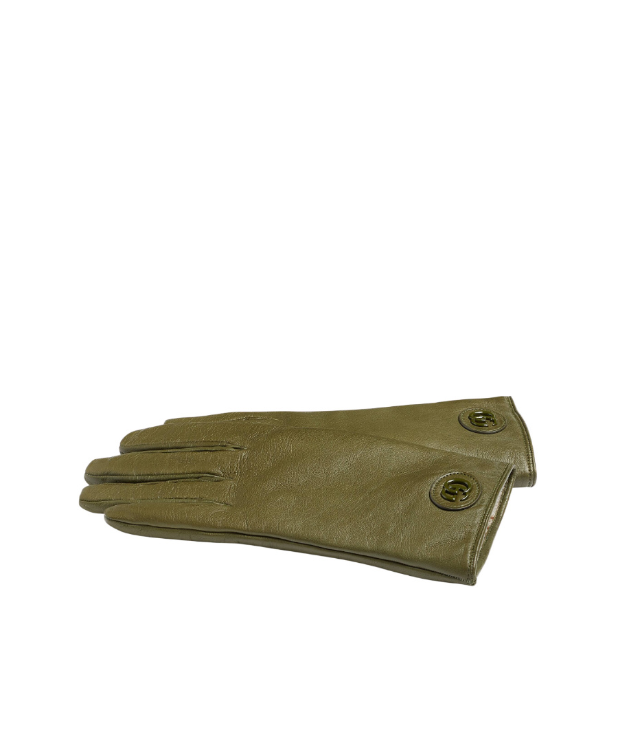 Gucci Double G Leather Gloves In Green