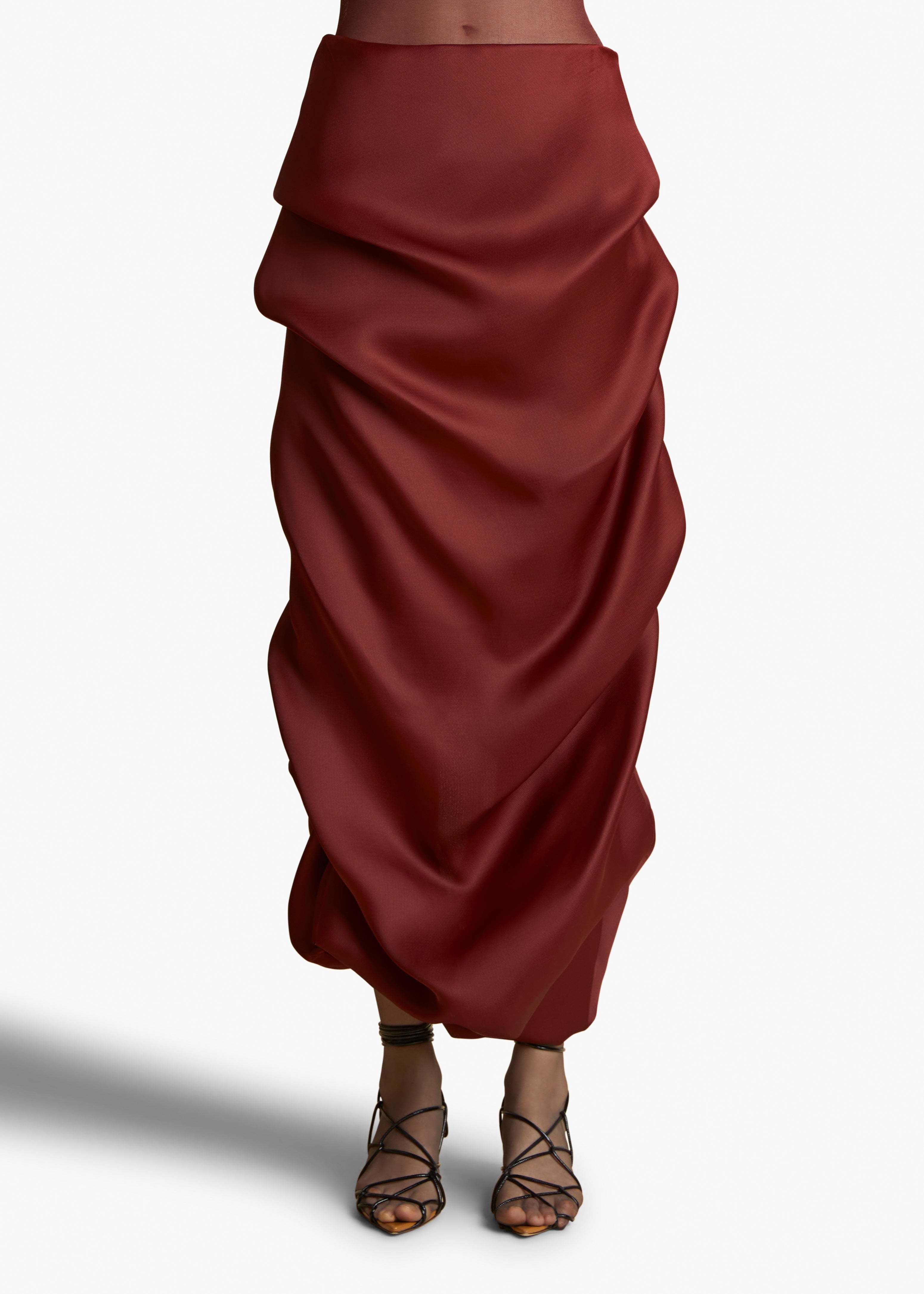 Khaite Olula Draped Silk-gazar Midi Skirt In Red