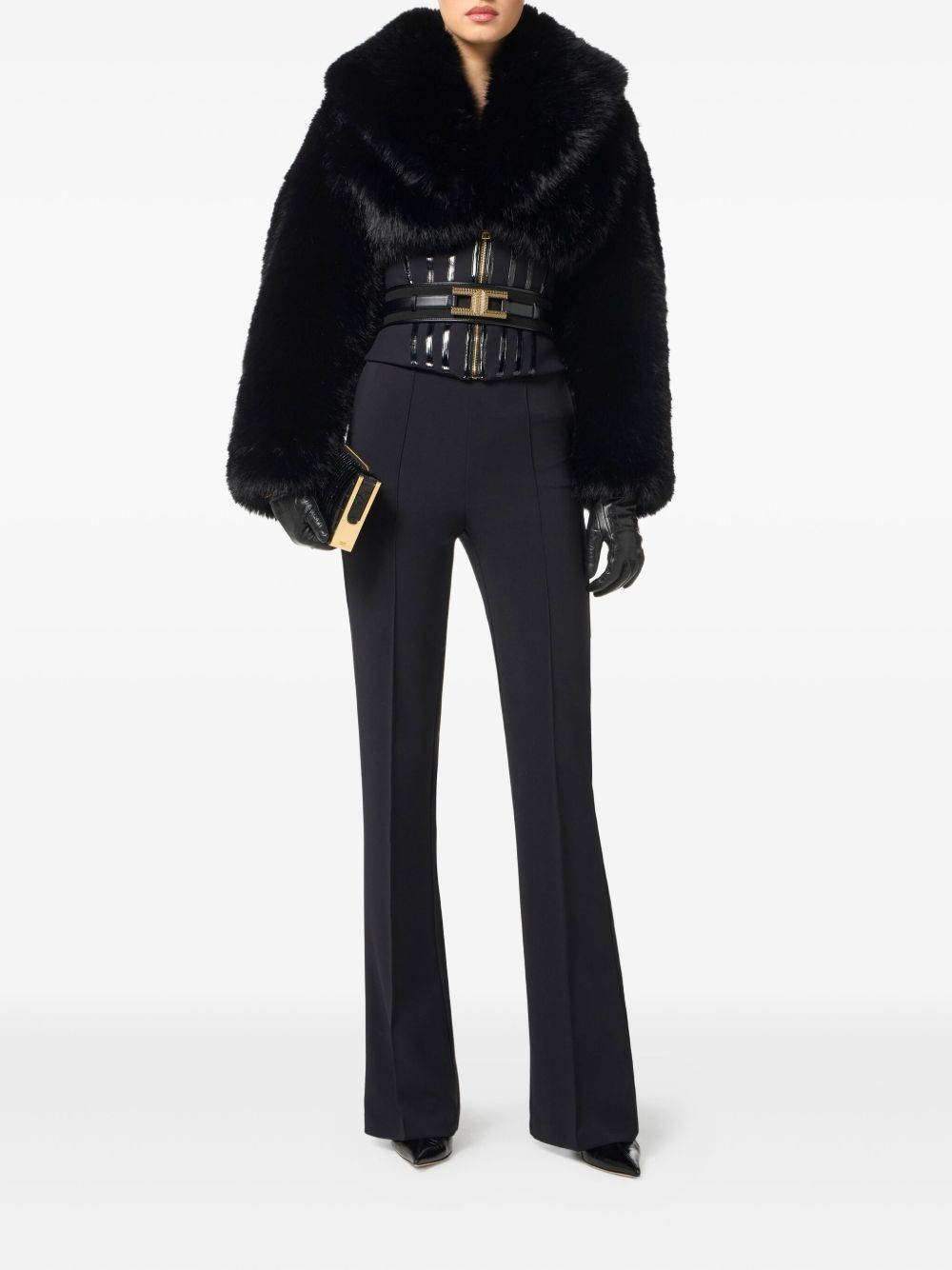 Elisabetta Franchi Cropped Black Jacket With Faux Fur Detailing In Black