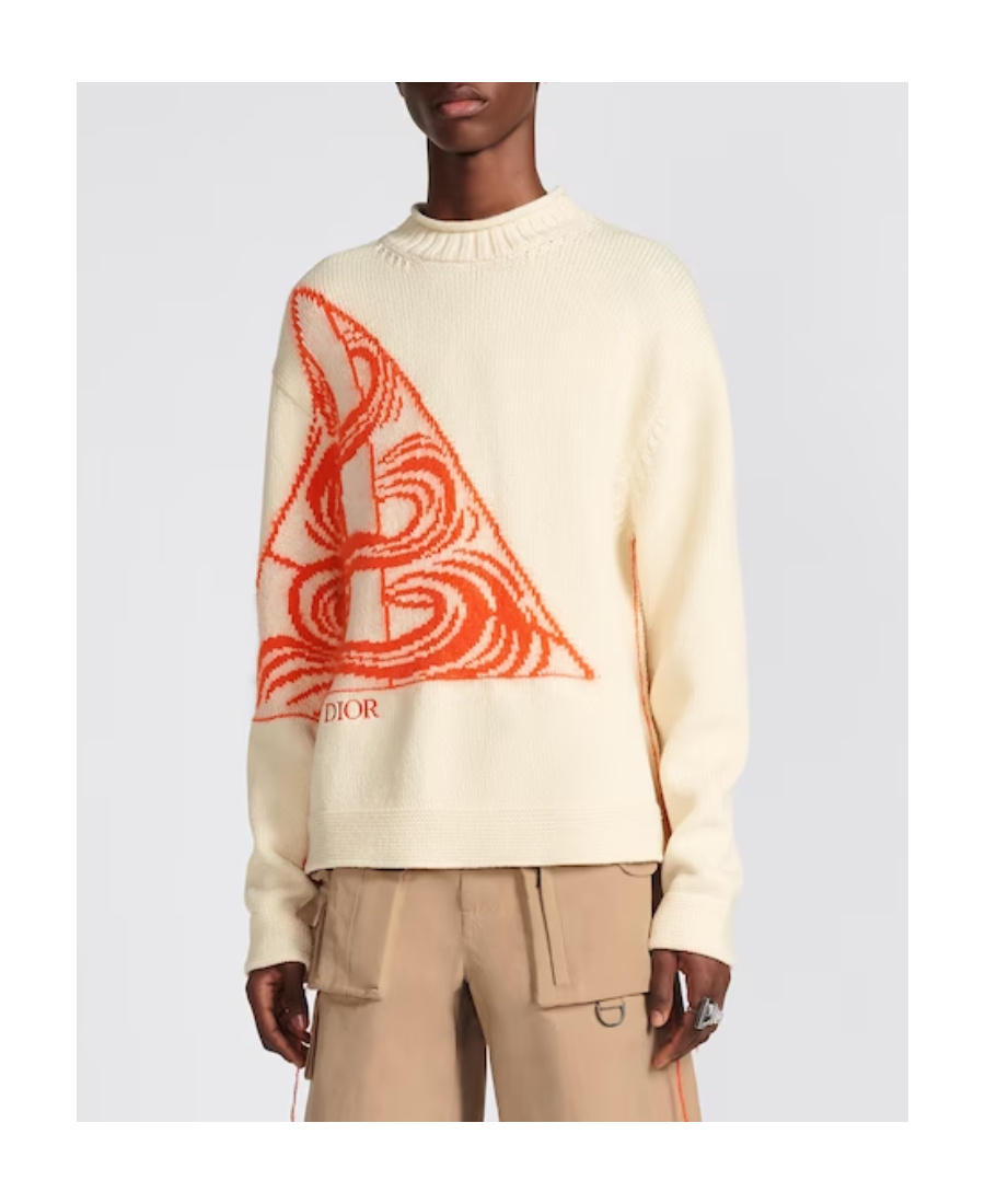 Dior Logo Pattern Jacquard Sweater In Nude