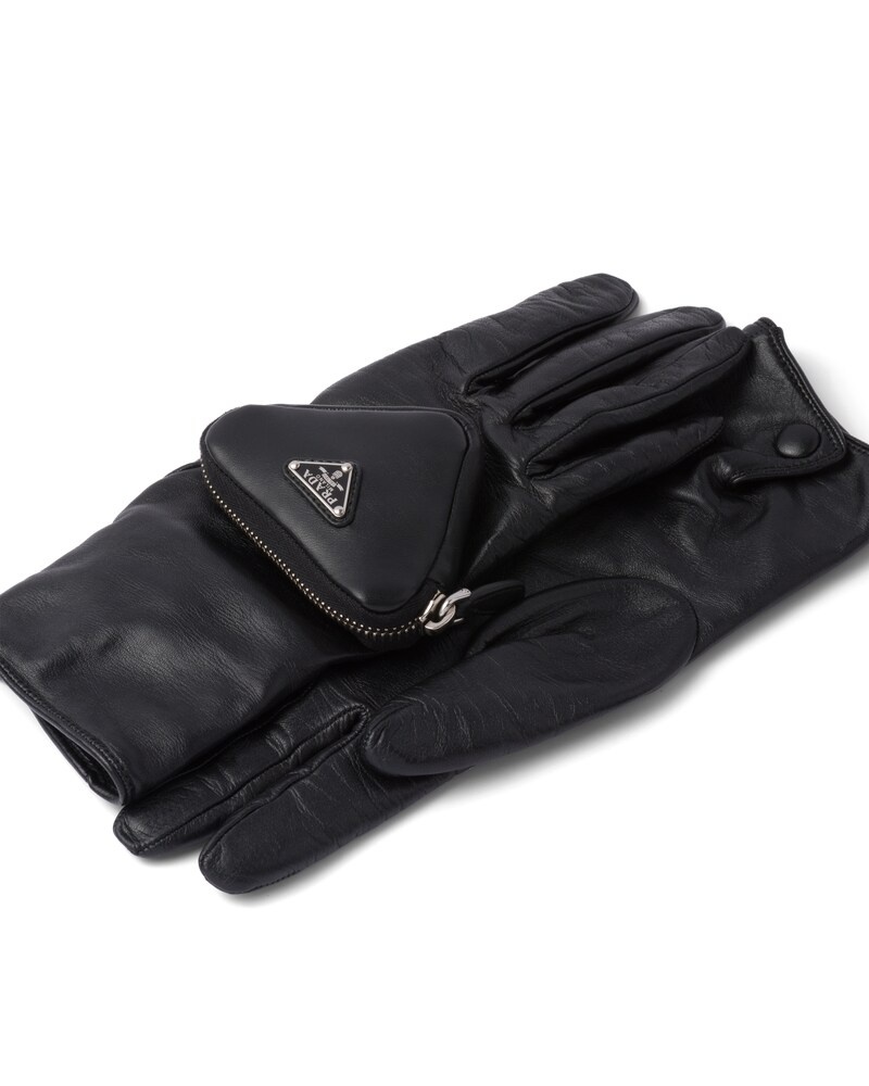 Prada Men's Nylon/leather Gloves With Pocket In Black
