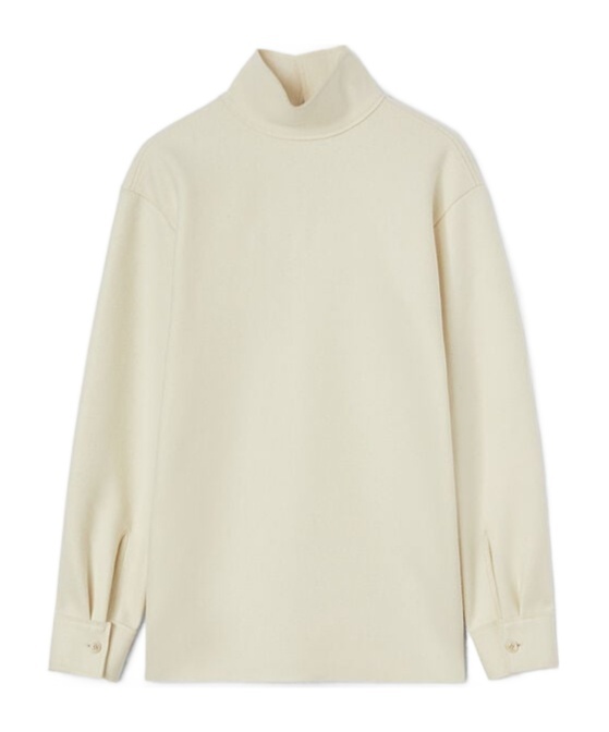 Jil Sander Long-sleeved Wool Top With High Neck In Chalk