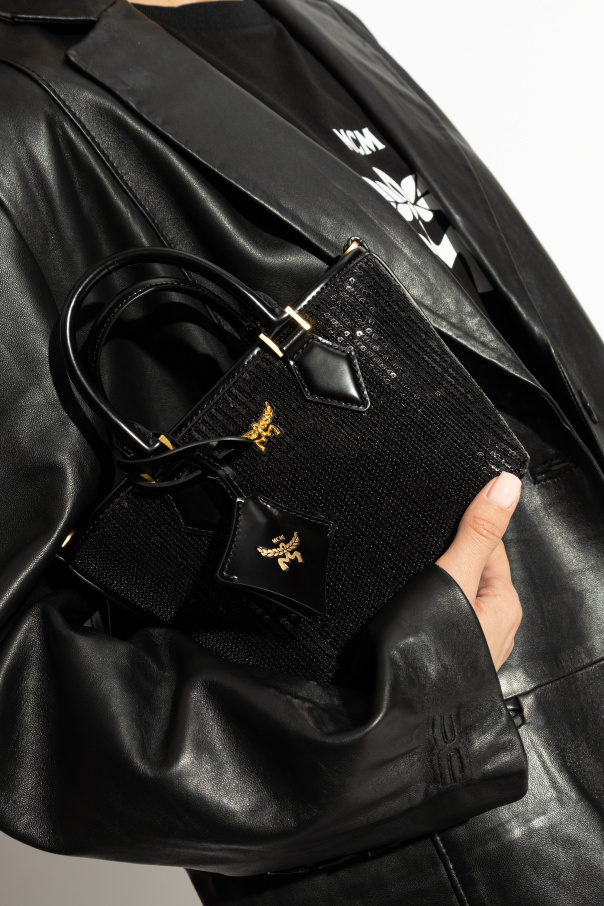 Mcm Sequin-decorated Shoulder Bag In Black