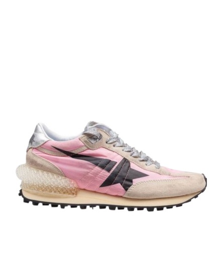 Shop Golden Goose Women's Marathon In Pink Nylon And Gold Suede With Black Printed Star In Nude