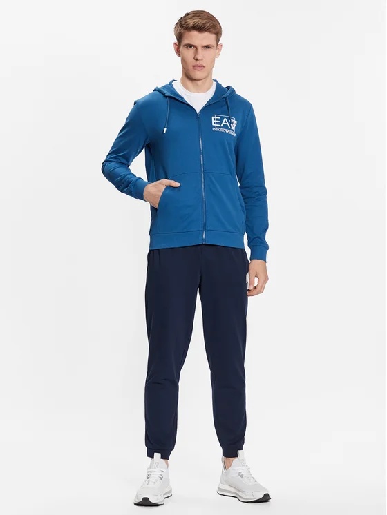 Ea7 Hooded Zipper Sweater In Blue