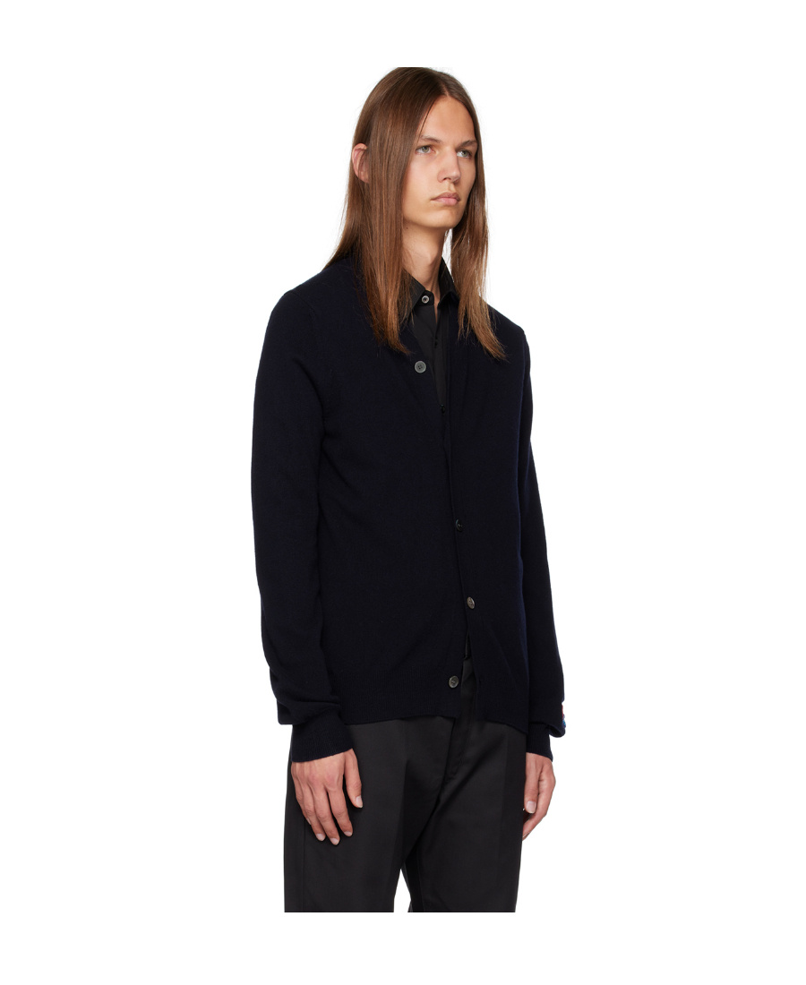 Comme Des Garçons Play V-neck Long-sleeved Knitted Cardigan In Black