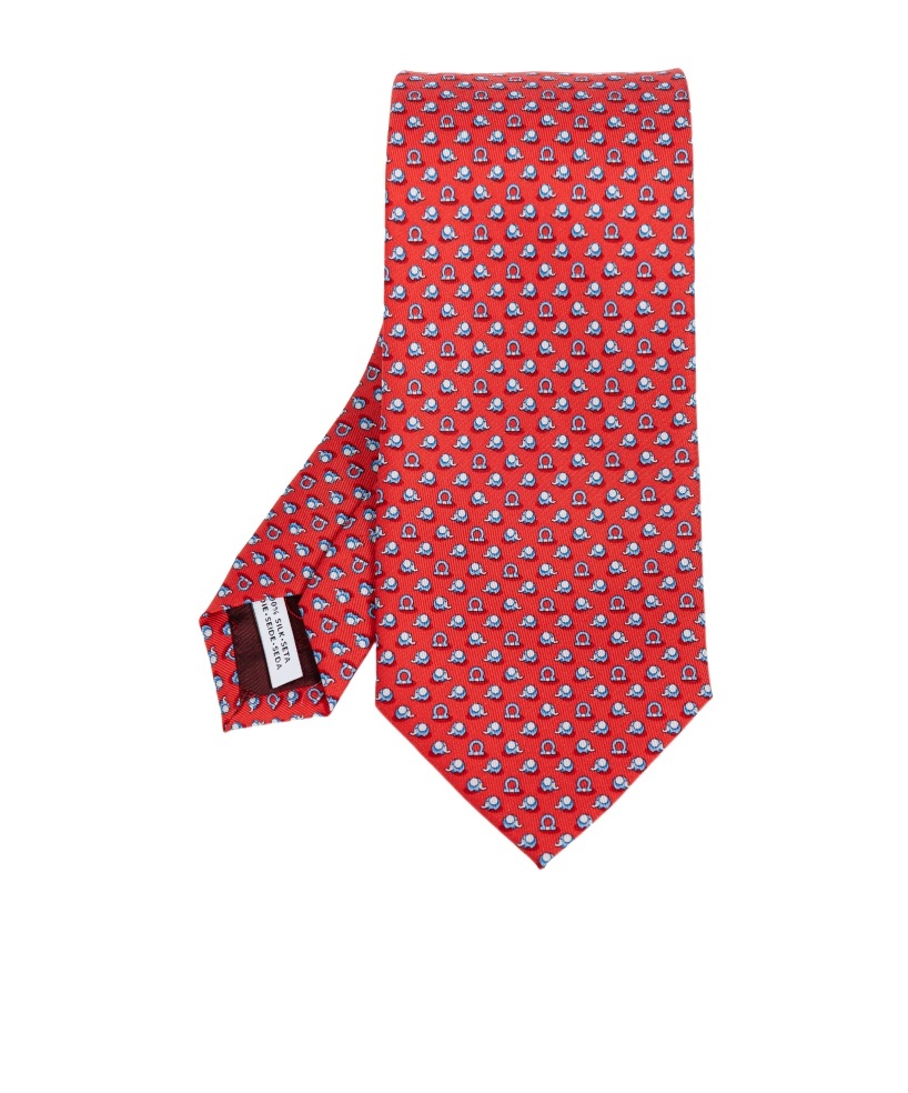 Ferragamo Blue Gancini Zebras Silk Tie In Red