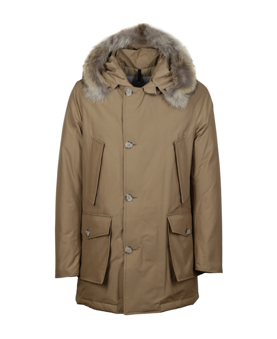 Woolrich Logo With Hat Parker Down Jacket In Gray