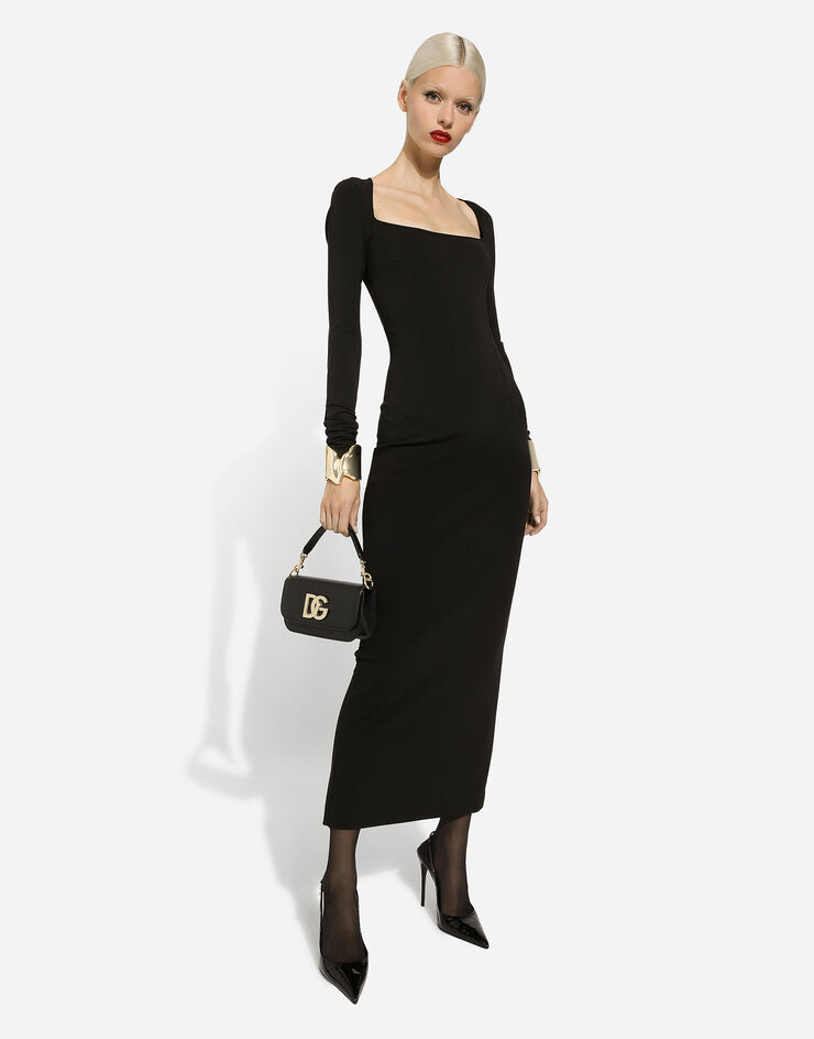 Dolce & Gabbana Long-sleeve Square-neck Midi Dress In Black