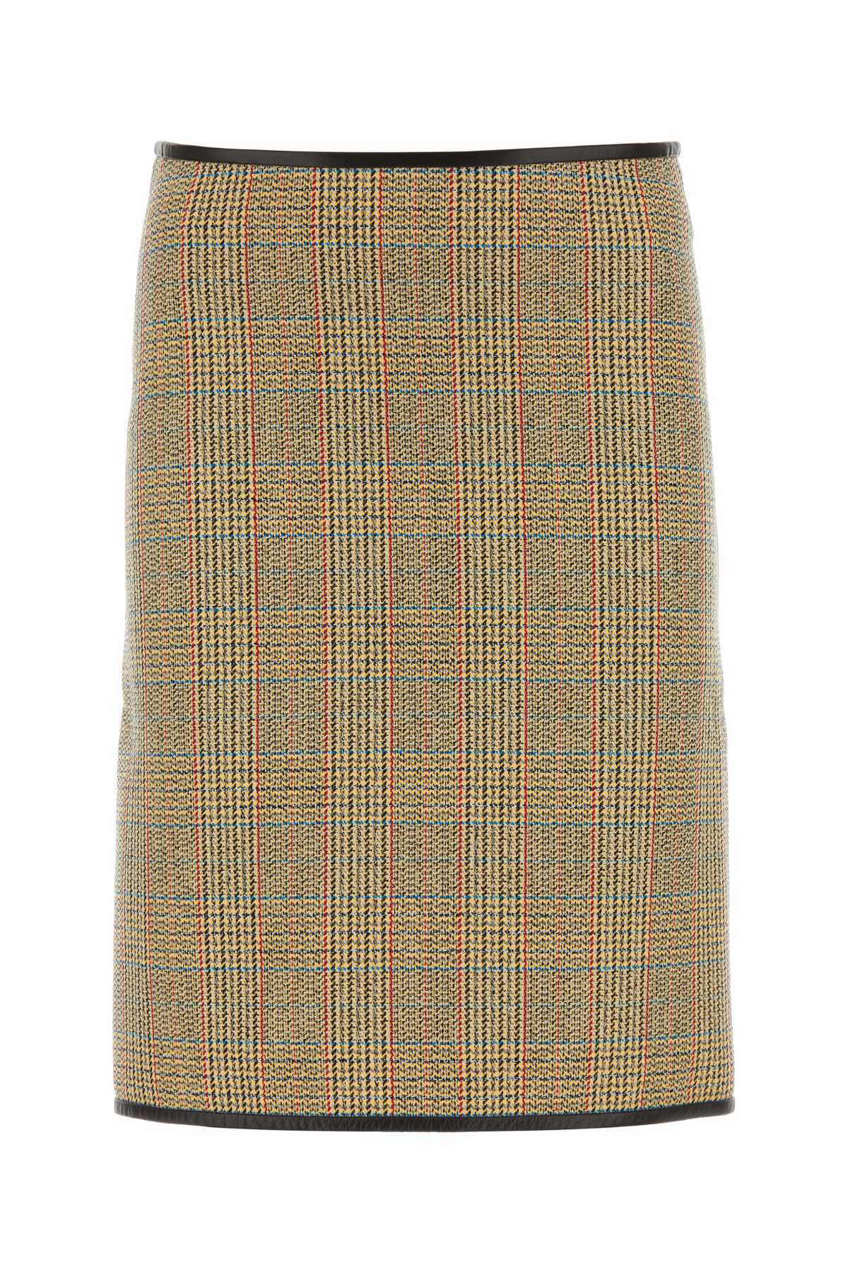 Bottega Veneta Prince Of Wales Wool Skirt In Nude