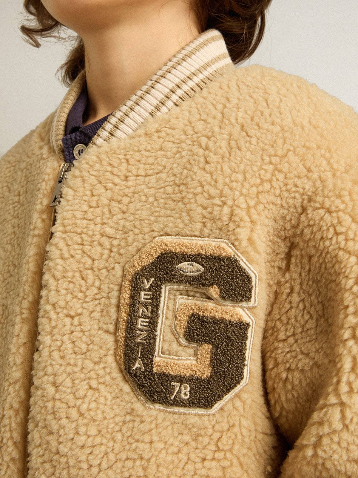 Golden Goose Logo Patch Bomber Jacket In Nude