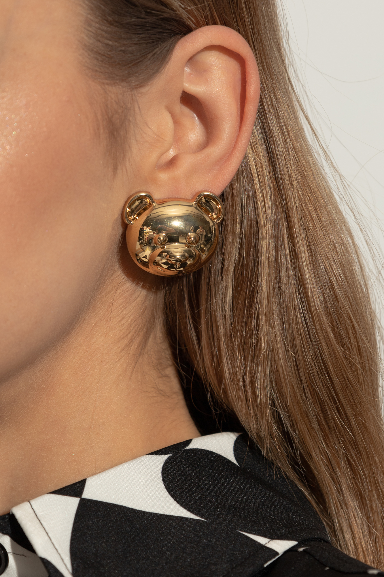 Moschino Teddy Bear Engraved Clip-on Earrings In Yellow