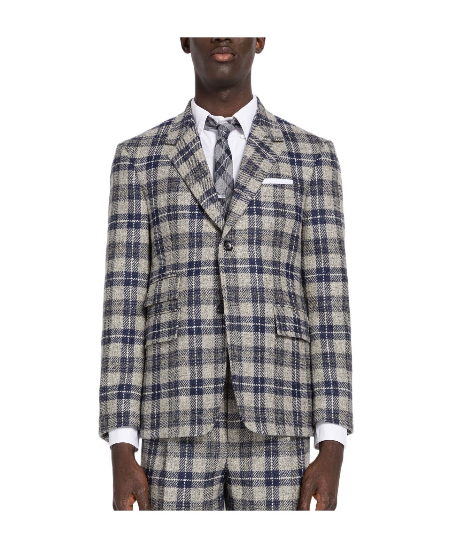 Thom Browne Tartan-check Wool Sports Coat In Gray