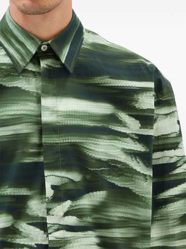 Msgm Abstract-print Long-sleeve Shirt In Green