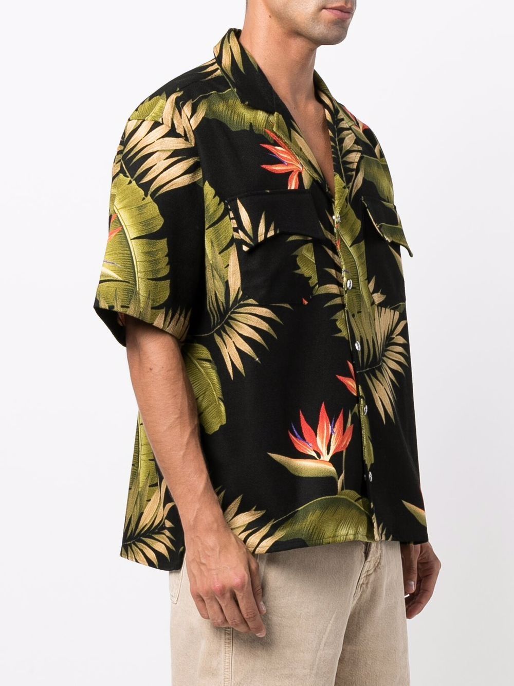 Rhude Palm Leaf Print Shirt In Black