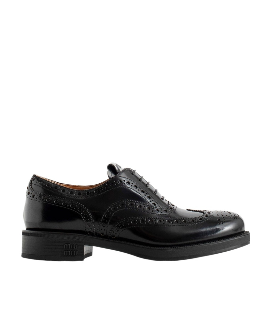 Miu Miu Lace-up Leather Brogues In Black