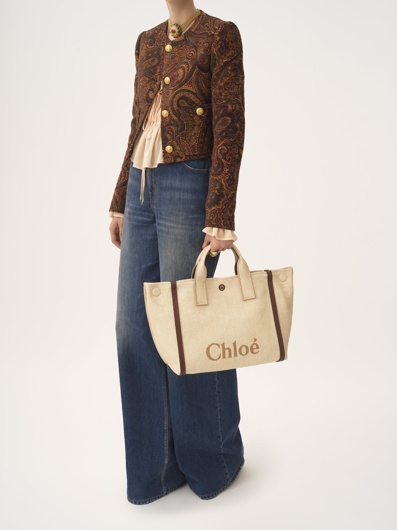 Chloé Carry Tote Bag In Raffia-effect Fibers