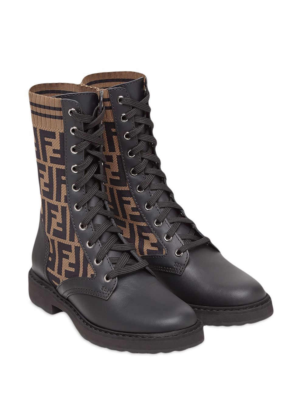 Fendi Black Leather Biker Boots With Stretch Fabric