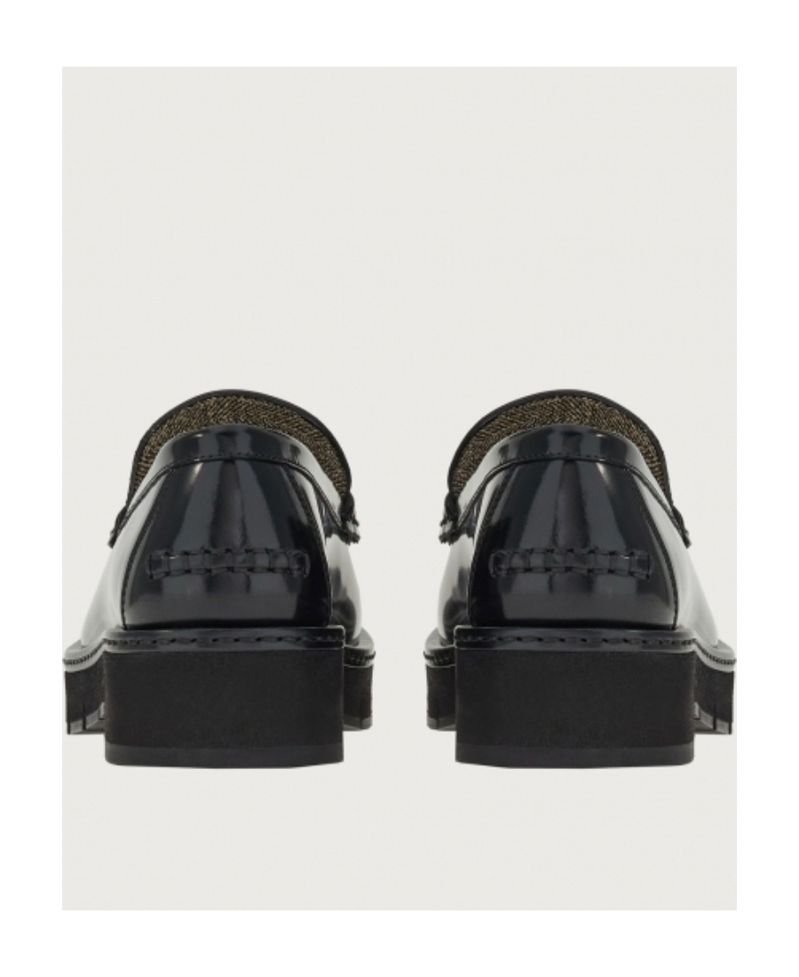 Ferragamo Black Ofelia Lug Moccasin With Gancini Ornament In Black