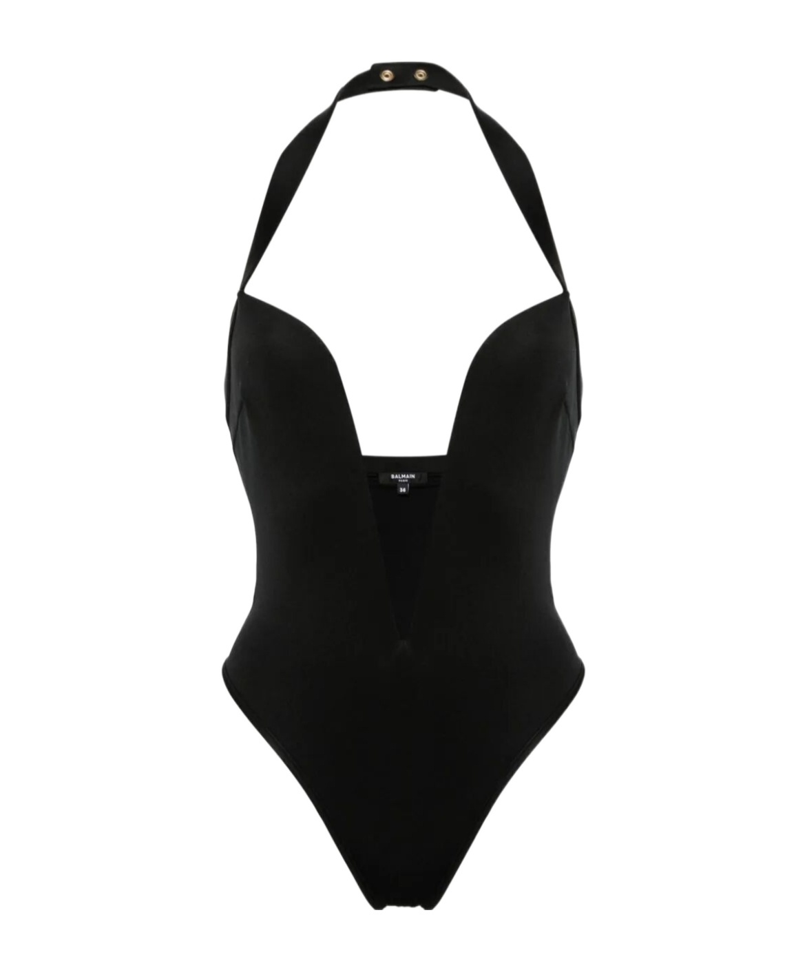 Balmain Plunging Halterneck Swimsuit In Black