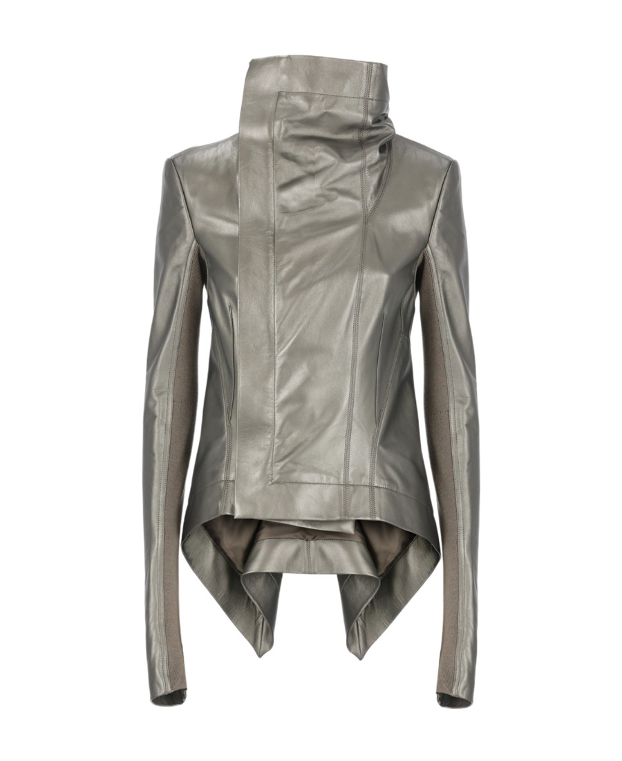 Rick Owens Naska High Neck Biker Jacket In Gray