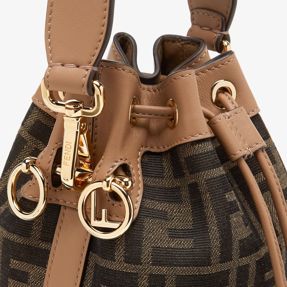 Fendi Women Mini Mon Tresor Ff Jacquard Fabric And Leather Bucket Bag In Brown