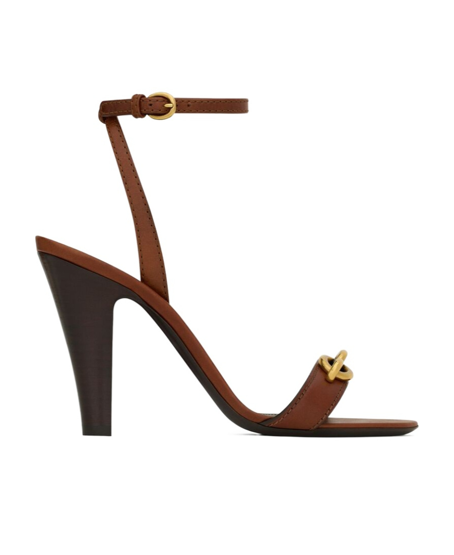Saint Laurent Le Maillon Leather Sandals In Brown