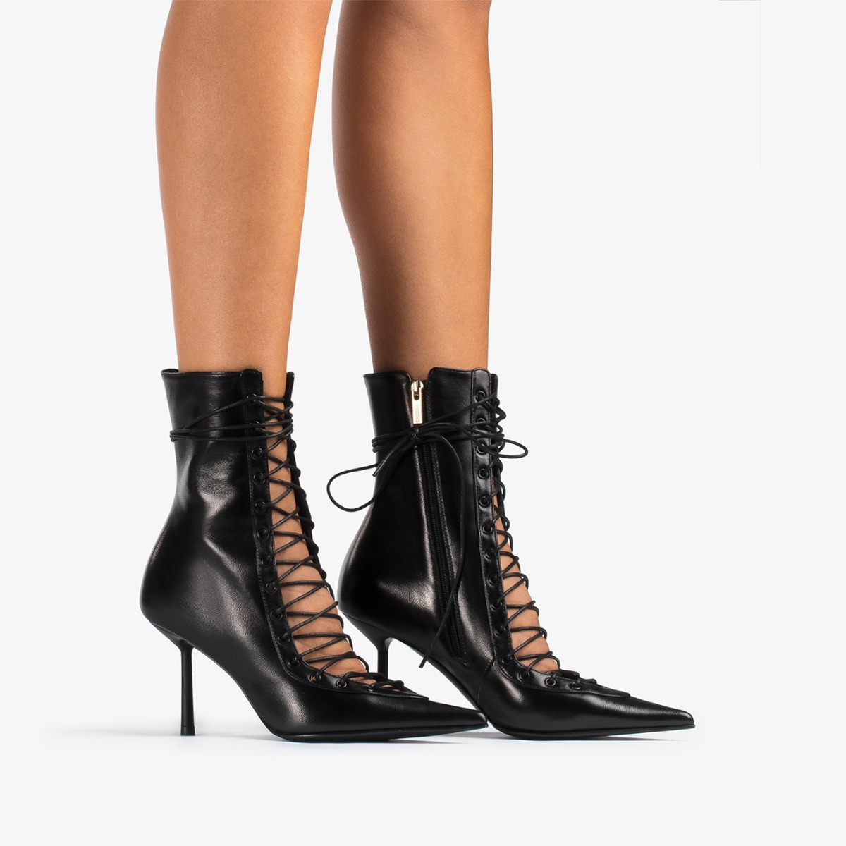 Le Silla Colette Lace-up Leather Ankle Boot In Black