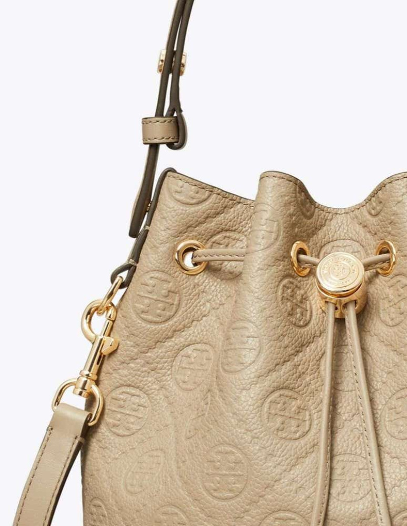 Tory Burch Mini T Monogram Leather Bucket Bag In Brown