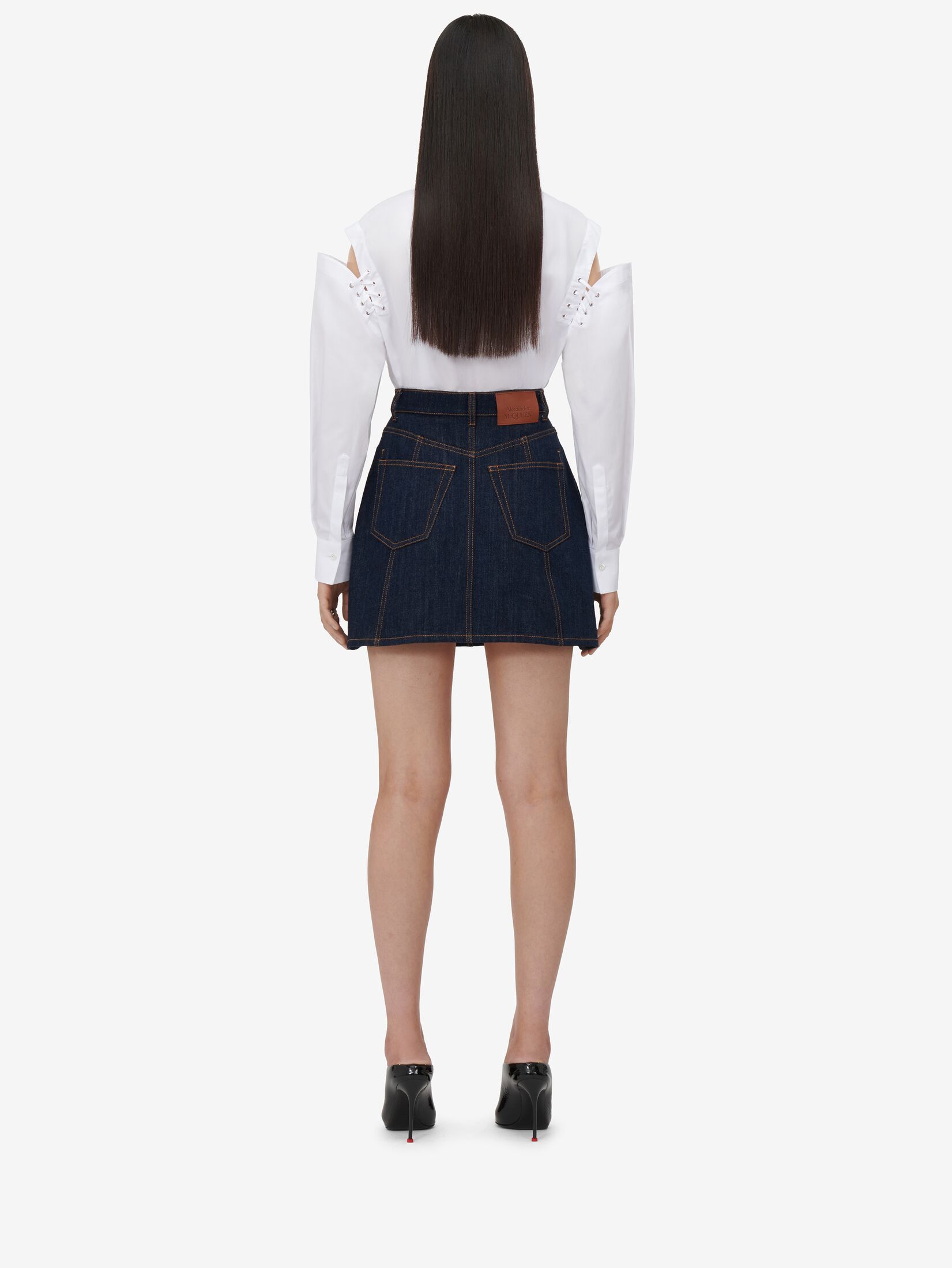 Alexander Mcqueen Lace-detail Denim Miniskirt In Blue