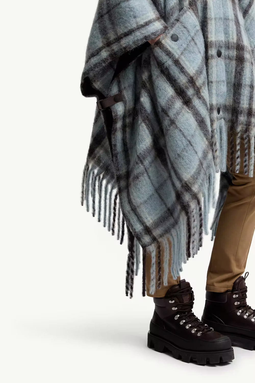 Moncler Mohair, Alpaca Wool Blend Plaid Cape In Blue
