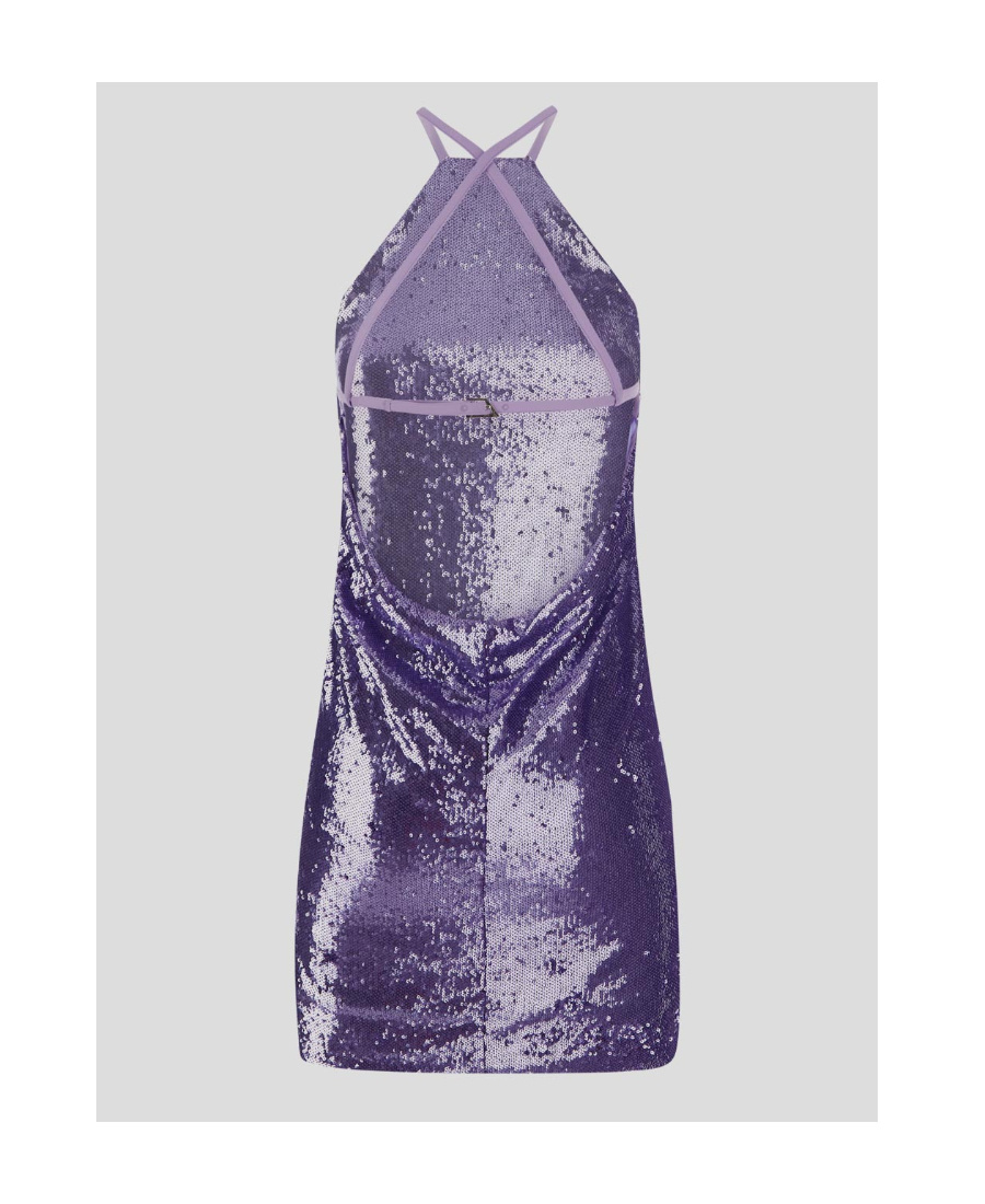 Attico Audrey Sequined Low Back Mini Dress In Purple