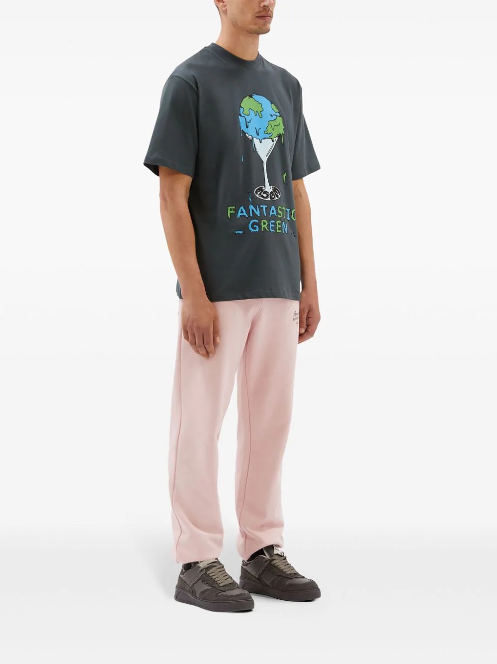 Msgm Fantastic Green Man T-shirt Charcoal Size Xxl Organic Cotton In Gray