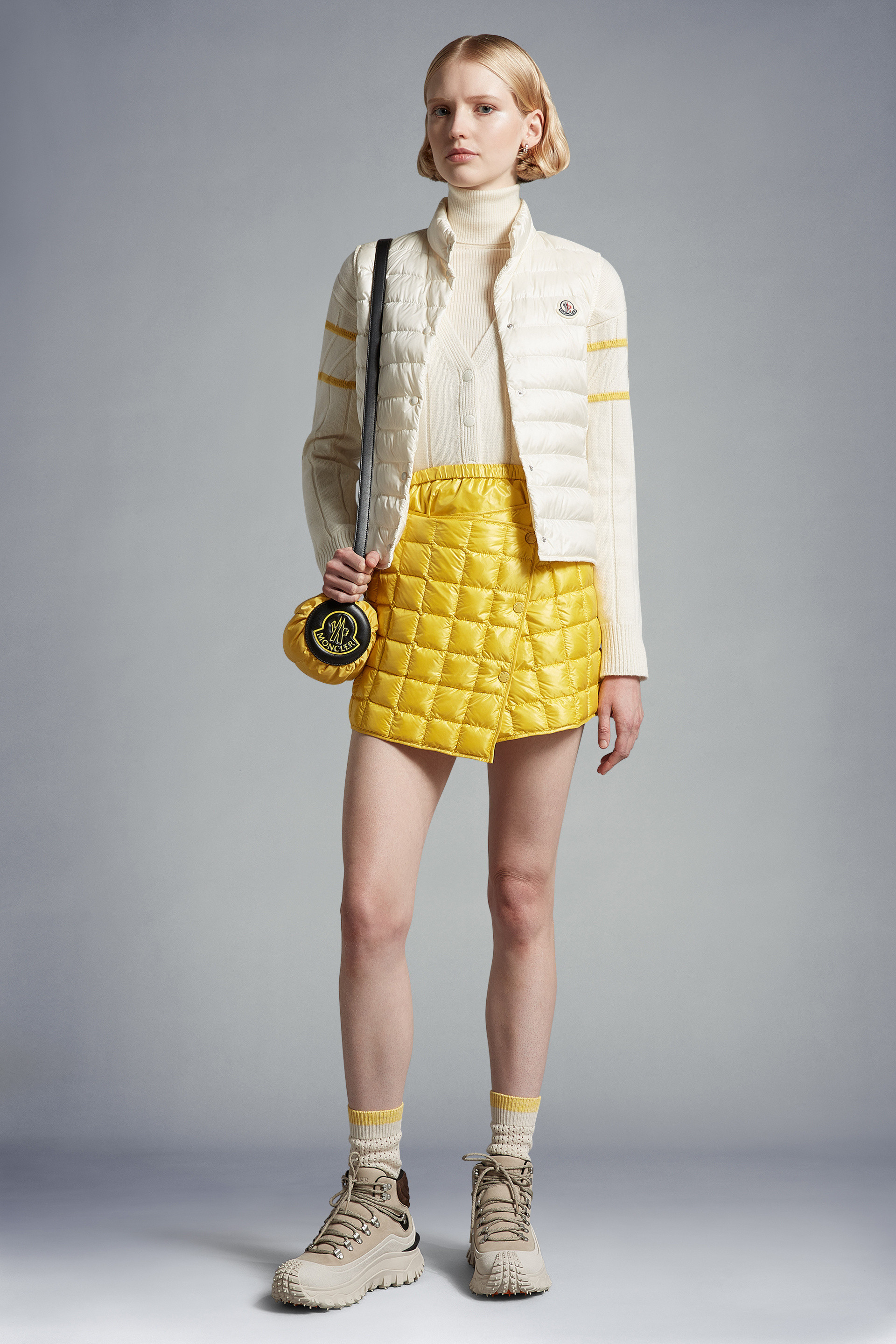 Moncler Quilted Glossed-shell Down Mini Wrap Skirt In Yellow